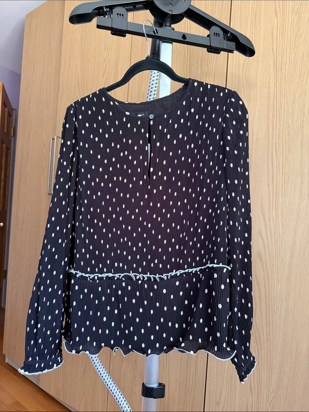J. Crew Black Blouse with White Dot Print